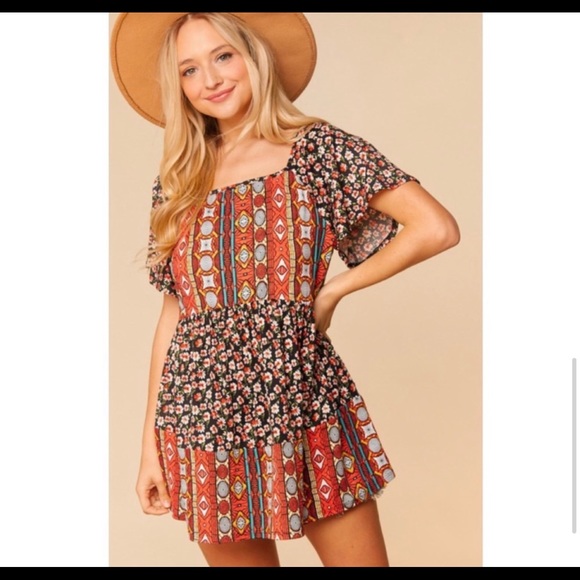 Haptics by Holly Harper Floral print bohemian ethnic print baby doll peplum top - Picture 7 of 9